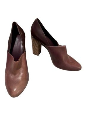 Kate Spade Saturday Brown Leather Two Tone Stack Heel Almond Toe Bootie Shoes 8